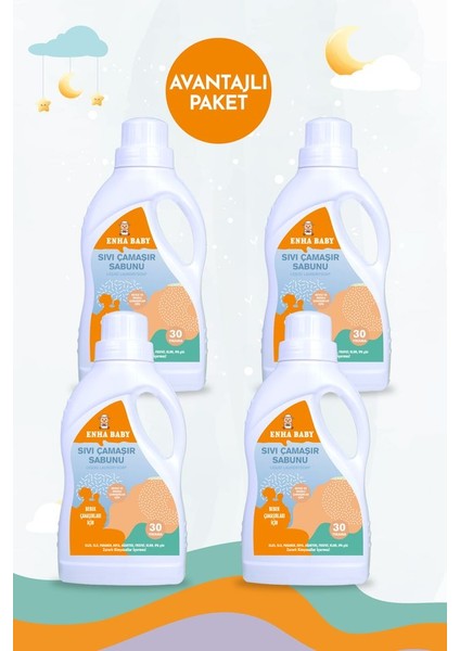 Zararlı Kimyasallar Içermeyen Bebek Sıvı Çamaşır Sabunu 4'lü Avantaj Paket