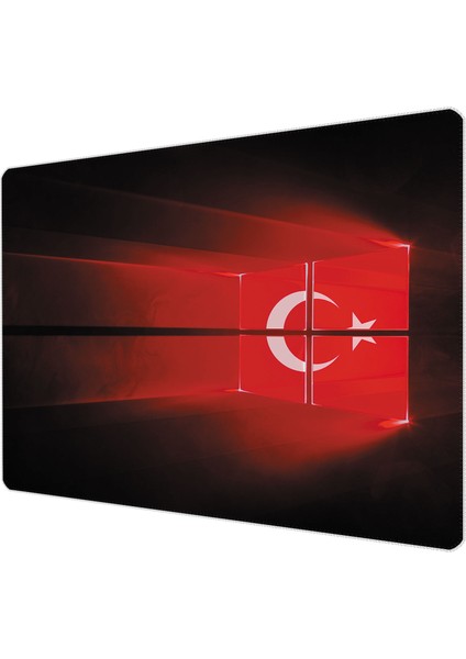 40X30CM Gaming Oyuncu Mousepad Kaymaz Kauçuk Taban Dikişli Kenar Türk Bayrağı MP014030