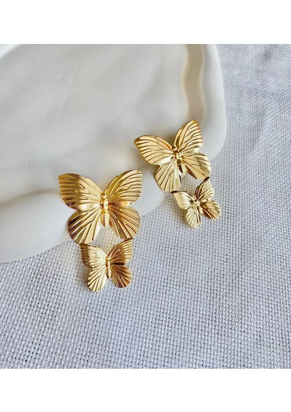 Kadın Küpe Old Money Seri Büyük Çift Kelebek Küpe