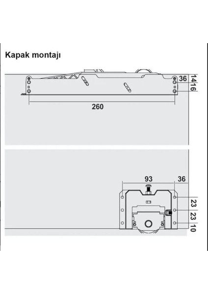 Sürgülü Kapak Frenli Mekanizme Sistemi 200 cm Göre