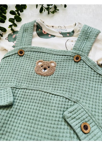 Punch Ayıcık Işlemeli Erkek Bebek Waffle Salopet (Çoraplı) fırsatları