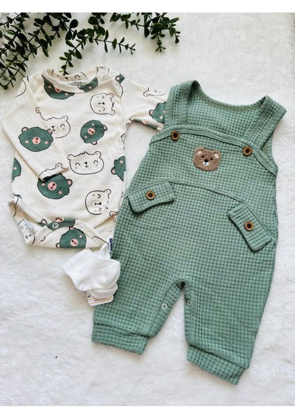 Punch Ayıcık Işlemeli Erkek Bebek Waffle Salopet (Çoraplı) indirimleri