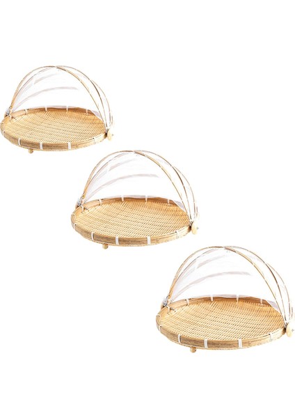 Bambu Yemek Çadırı Sepeti Net Kapaklı Yemek Sepeti Çok Amaçlı Kullanılabilir Yuvarlak (Yurt Dışından)