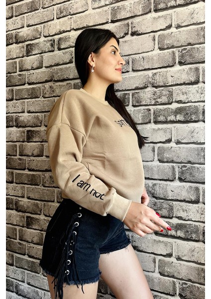 Bej Renk Sorry Baskılı 3 Iplik Unisex Sweatshirt fiyatları