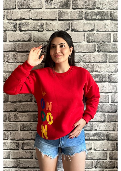 Kırmızı Renk Sorry Baskılı 3 Iplik Unisex Sweatshirt