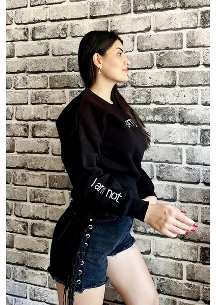 Siyah Renk Sorry Baskılı 3 Iplik Unisex Sweatshirt