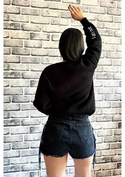 Siyah Renk Sorry Baskılı 3 Iplik Unisex Sweatshirt