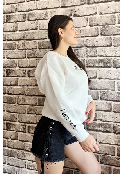 Beyaz Renk Sorry Baskılı 3 Iplik Unisex Sweatshirt fiyatları