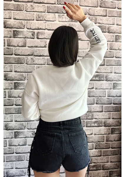 Beyaz Renk Sorry Baskılı 3 Iplik Unisex Sweatshirt modelleri