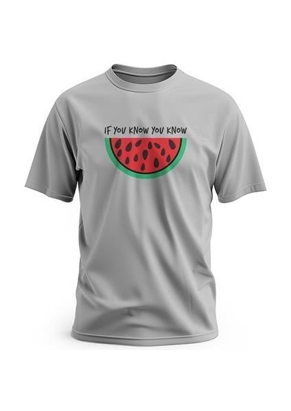Tişört, Kısa Kollu, If You Know You Know, Yazılı Karpuz Tasarımlı Dijital Baskılı Pamuk T-Shirt