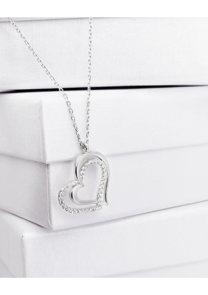 Diamond Model Special Çift Kalp Kadın Gümüş Kolye