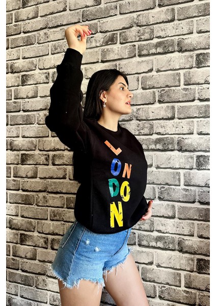 Siyah Renk Baskısız 3 Iplik Unisex Sweatshirt