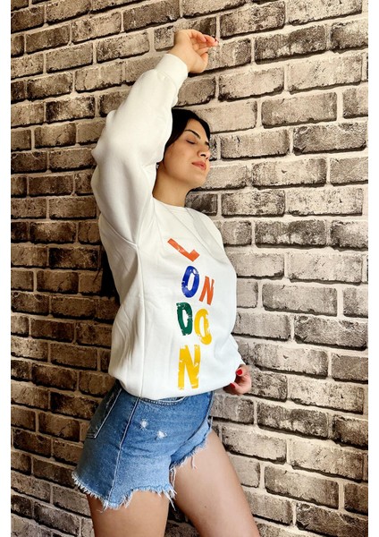 Beyaz Renk Baskısız 3 Iplik Unisex Sweatshirt fiyatları