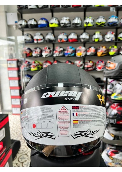 Sw 701 Siyah Deri Yarım Motosiklet Kaskı