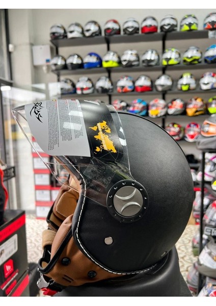 Sw 701 Siyah Deri Yarım Motosiklet Kaskı