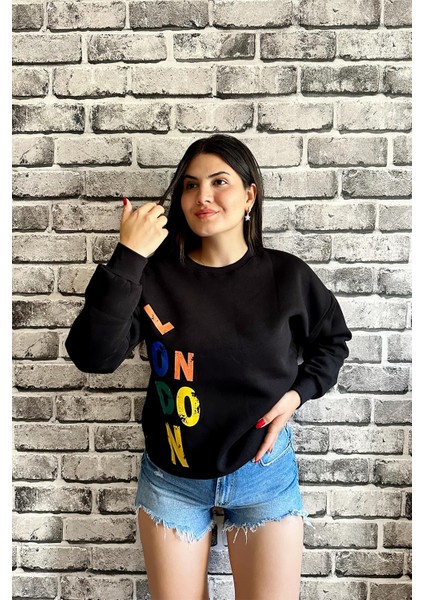 Siyah Renk Baskısız 3 Iplik Unisex Sweatshirt
