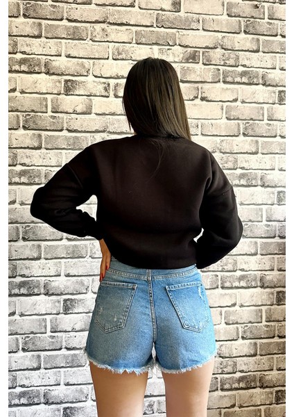 Siyah Renk Baskısız 3 Iplik Unisex Sweatshirt modelleri