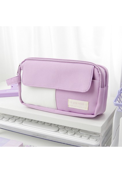 Lise Öğrencileri Için Basit, Büyük Kapasiteli Kalem Çantası, Fermuarlı Lise Tarzı Kırtasiye Çantası (Yurt Dışından)