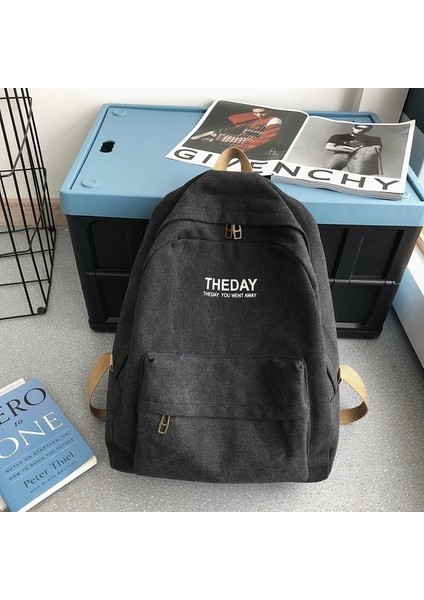 Üniversite Öğrencisi Keten Sırt Çantası Hong Kong Tarzı Düz Renk Basit Büyük Kapasiteli Rahat Sırt Çantası (Yurt Dışından)