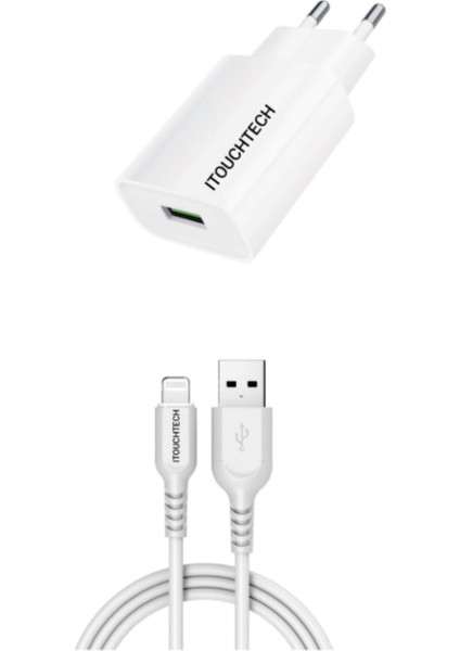 Şarj Cihazı Apple iPhone Uyumlu Lightning-Usb (Başlık+Kablo Takım) Seyahat Şarjı 2.6A 12 Watt E15
