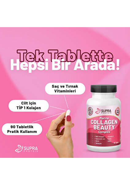 Supra Protein Supra Beauty Collagen 90 Tablet - Cilt, Saç ve Tırnak Sağlığı Için Balık Kolajeni ve Vitamin Kompleksi