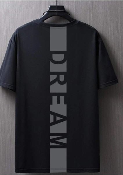 Erkek Siyah Sırt Dream Baskılı Oversize T-Shirt