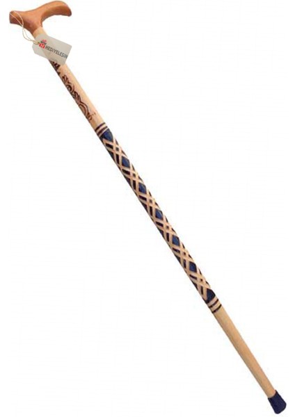 Ahşap Işlemeli Model Baston, Asa, Ağaç Baston - 90 cm - 2 Adet