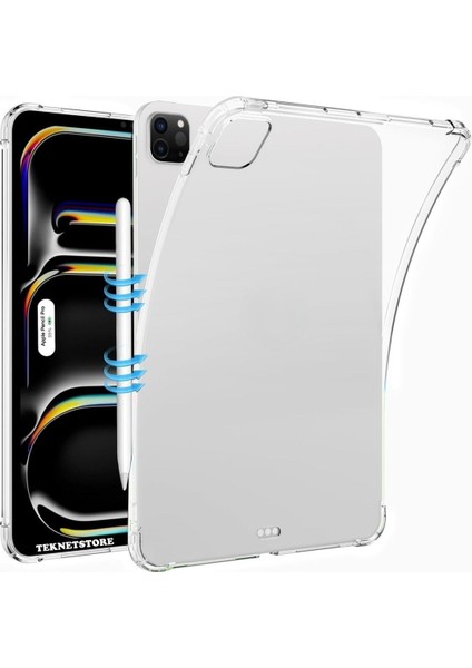 Ipad Pro 13" Inç 2024 M4 Çip Uyumlu Köşe Korumalı Şeffaf Silikon Kılıf Tam Kalıp A2925 A2926 A3007