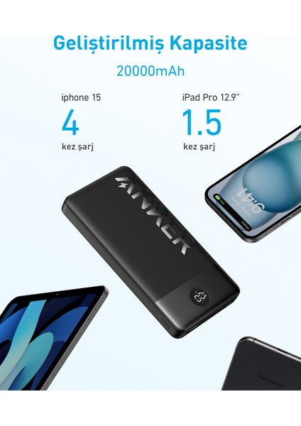 326 20000 Mah Taşınabilir Hızlı Şarj Cihazı - USB-C - 15W 2 Çıkışlı Powerbank - Siyah - A1367 (Anker Türkiye Garantili)