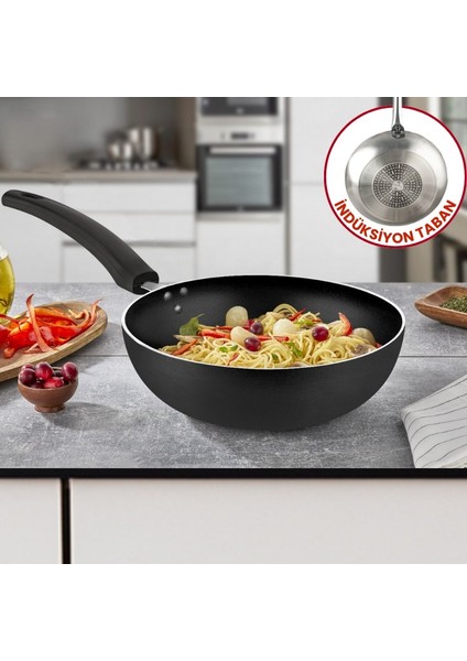 30 cm Maestro Indüksiyonlu Wok Tava, Horeca Indüksiyon Tabanlı Wok Tava (Bakalit Kulp)