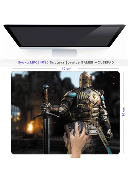 40X30CM Gaming Oyuncu Mousepad Kaymaz Kauçuk Taban Dikişli Kenar Savaşçı Şovalye MP024030