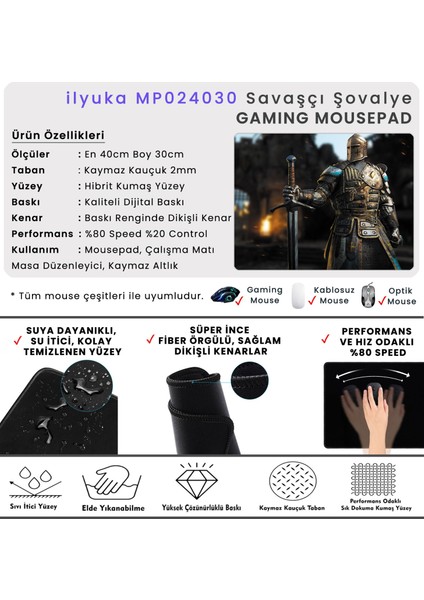 40X30CM Gaming Oyuncu Mousepad Kaymaz Kauçuk Taban Dikişli Kenar Savaşçı Şovalye MP024030