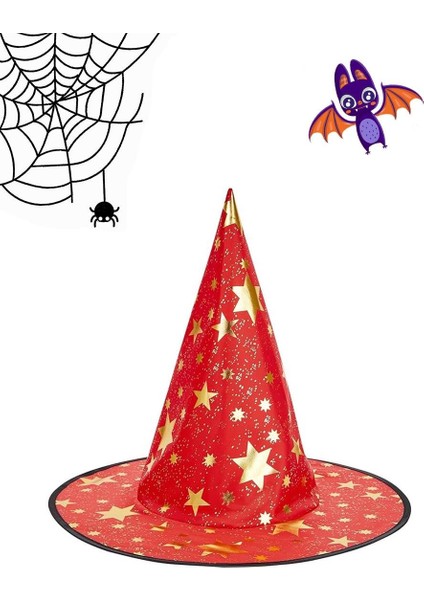 Cadılar Bayramı Desenli Cadı Şapkası Halloween Parti Kostüm Aksesuarı Kırmızı fiyatları