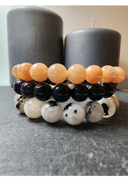 Yıldız Taşı, Güneş Taşı ve Ay Taşı Orjinal Doğal Taş Kadın Takım Bileklik - Gökyüzü Serisi / Azim, Neşe, Duygusal Denge fiyatları