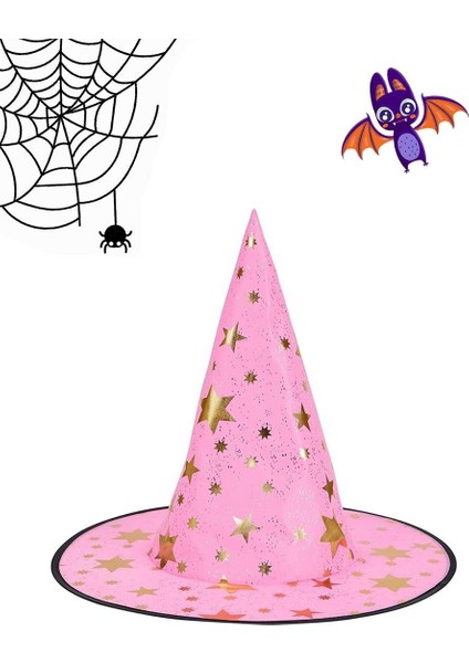 Cadılar Bayramı Desenli Cadı Şapkası Halloween Parti Kostüm Aksesuarı Pembe fiyatları