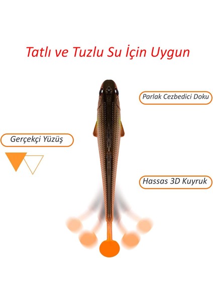 6 Adet 9cm 12GR Yumuşak Silikon 3D Balık Sahte Olta Yem Seti Wobbler Levrek Yemi