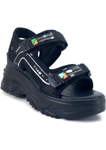 24Y413-9 Kadın Dolgu Topuk Sandalet Siyah 36-40