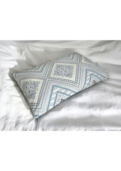 Pamuklu Ranforce Mavi Beyaz Desenli 2 Adet Yastık Kılıfı 50X70CM
