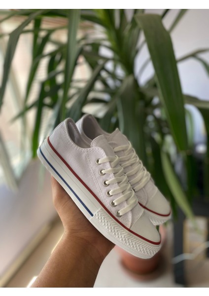 Beyaz Kısa Keten Sneaker Sporayakkabı Günlük Ortopedik