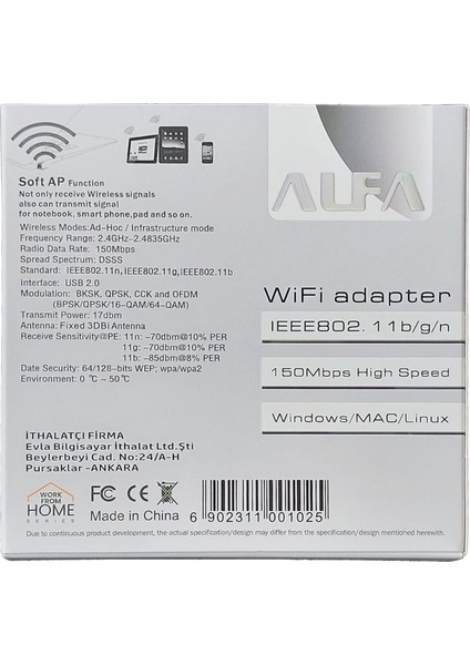 Alfa Net W102 Mini Internet Wifi Adaptörü Nano USB 150 Mbps Masaüstü Bilgisayar Kablosuz Ağ Wi-Fi Alıcısı