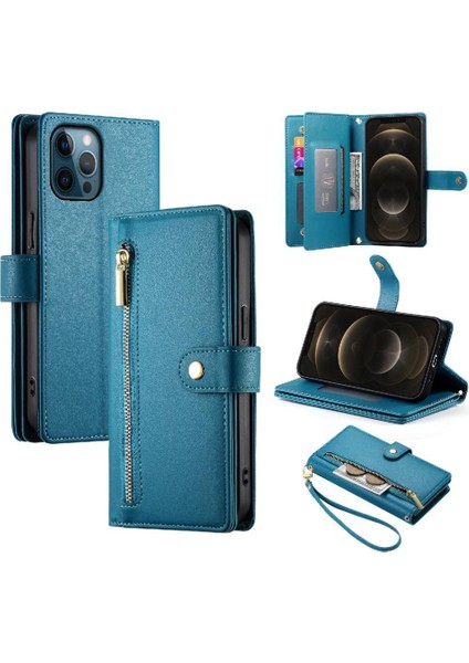 IPhone 12 Için Flip Case Pro Max Çok Fonksiyonlu Kart Yuvaları Kickstand Bilek (Yurt Dışından)