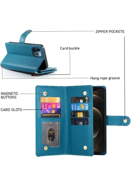IPhone 12 Için Flip Case Pro Max Çok Fonksiyonlu Kart Yuvaları Kickstand Bilek (Yurt Dışından)