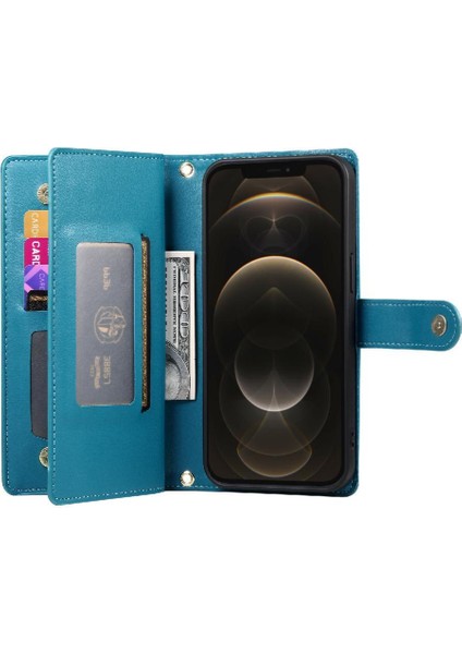 IPhone 12 Için Flip Case Pro Max Çok Fonksiyonlu Kart Yuvaları Kickstand Bilek (Yurt Dışından)