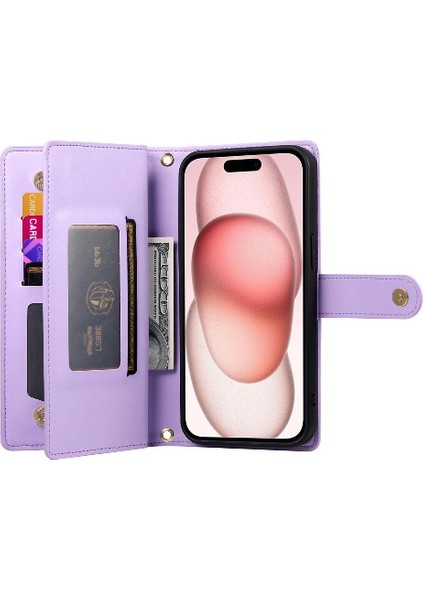 IPhone 15 Bilek Kayışı Kickstand Çok Fonksiyonlu Kart Yuvaları Için Flip Case (Yurt Dışından) modelleri