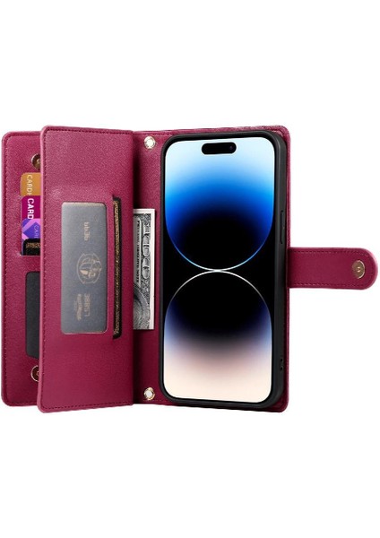 IPhone 14 Pro Bilek Kayışı Cüzdan Bölmesi Kart Yuvaları Için Flip Case (Yurt Dışından) modelleri