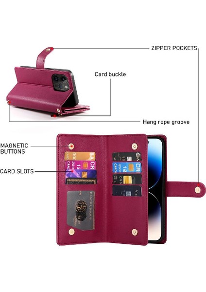 IPhone 14 Pro Bilek Kayışı Cüzdan Bölmesi Kart Yuvaları Için Flip Case (Yurt Dışından) fırsatları