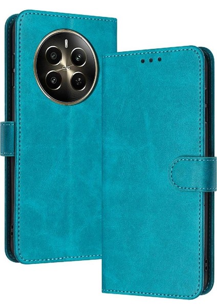 Toka Pu Deri Saf Renk Kickstand ile Realme 12 Artı Için Flip Case (Yurt Dışından)