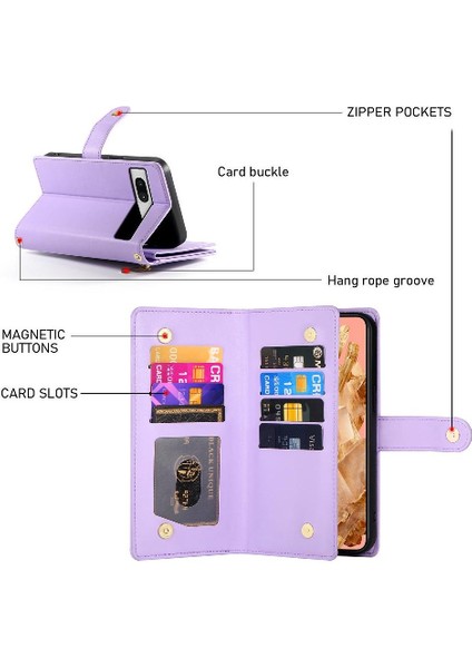 Google Pixel 8 Kickstand Bilek Kayışı Cüzdan Bölmesi Kartı Için Flip Case (Yurt Dışından)