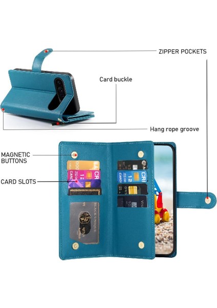 Google Piksel 9 Pro Xl Çok Fonksiyonlu Kart Yuvaları Bilek Kayışı Için Flip Case (Yurt Dışından)