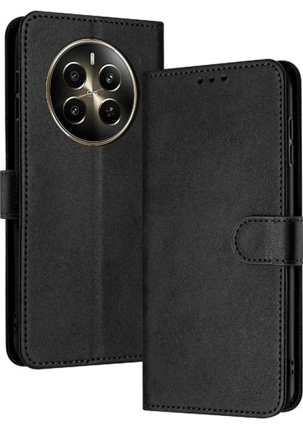 Toka Pu Deri Saf Renk Kickstand ile Realme 12 Artı Için Flip Case (Yurt Dışından)